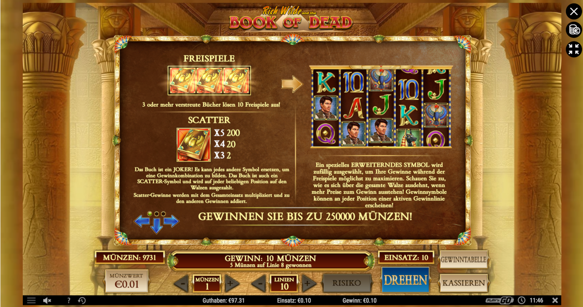 Symbole beim Slot Spiel „Book of Dead“