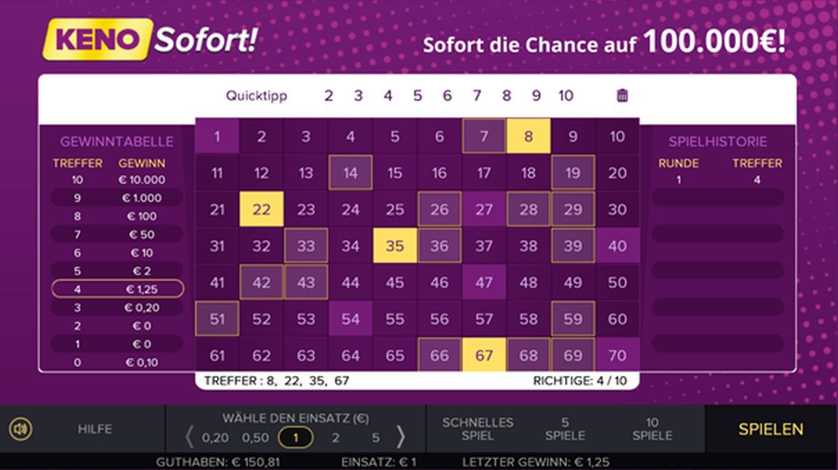 Slot Spiel „KENO Sofort“